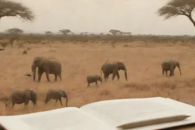 Un paisaje sereno de un safari con animales