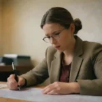 Persona consultando documentación y mapas en una oficina de permisos de montaña.