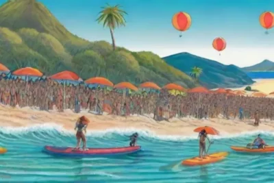 Un día vibrante en la playa con olas turquesas