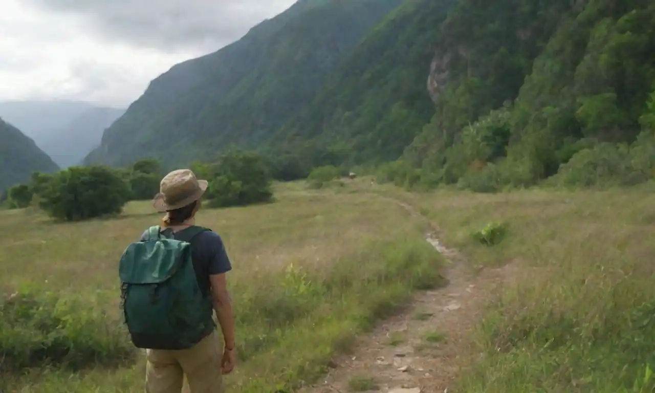 Un viajero disfrutando de la naturaleza mientras explora un paisaje sereno