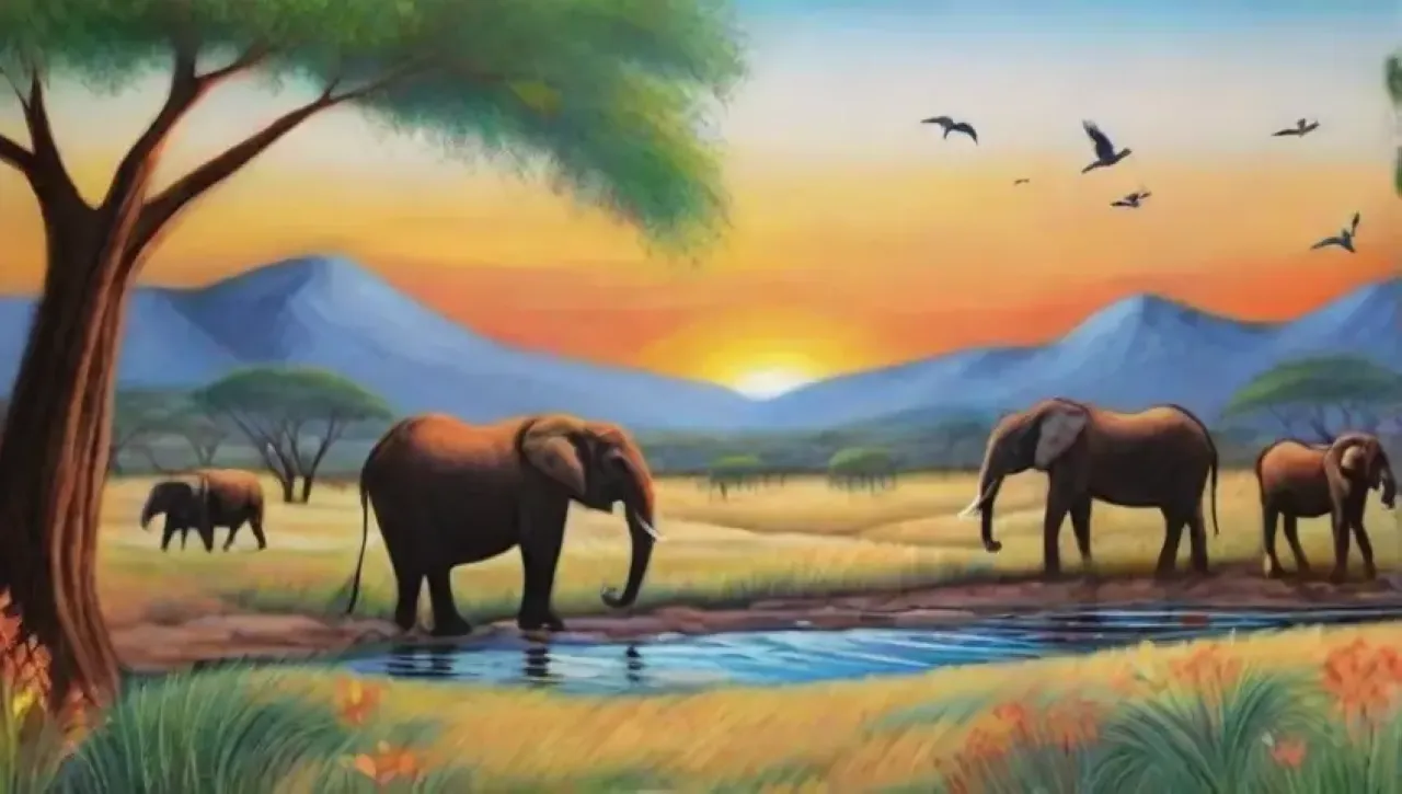 Un paisaje vibrante de sabana con fauna majestuosa y naturaleza cautivadora