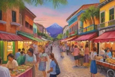 Un vibrante atardecer en una ciudad llena de vida