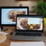 Laptop abre con un blog de comida en la pantalla