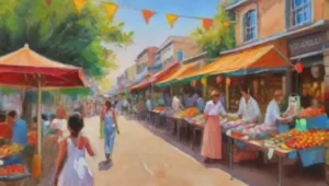 Un bullicioso mercado lleno de colores
