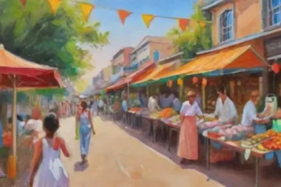 Un bullicioso mercado lleno de colores