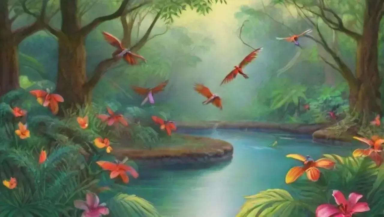 Un vibrante ecosistema tropical rebosante de vida y color
