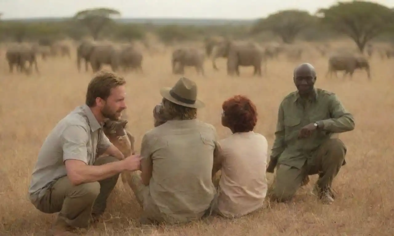 Un grupo diverso de personas que observan la vida silvestre juntos en un safari