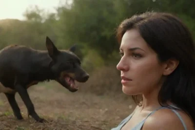 Persona agachada junto a un animal herido