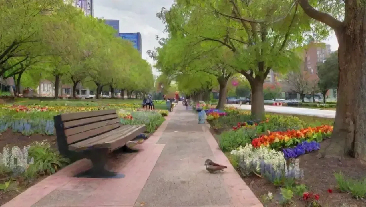 Parques verdes, flores, senderos, vida urbana y naturaleza se entrelazan en un vibrante entorno