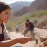 Persona que participa en el servicio comunitario mientras explora un destino escénico.