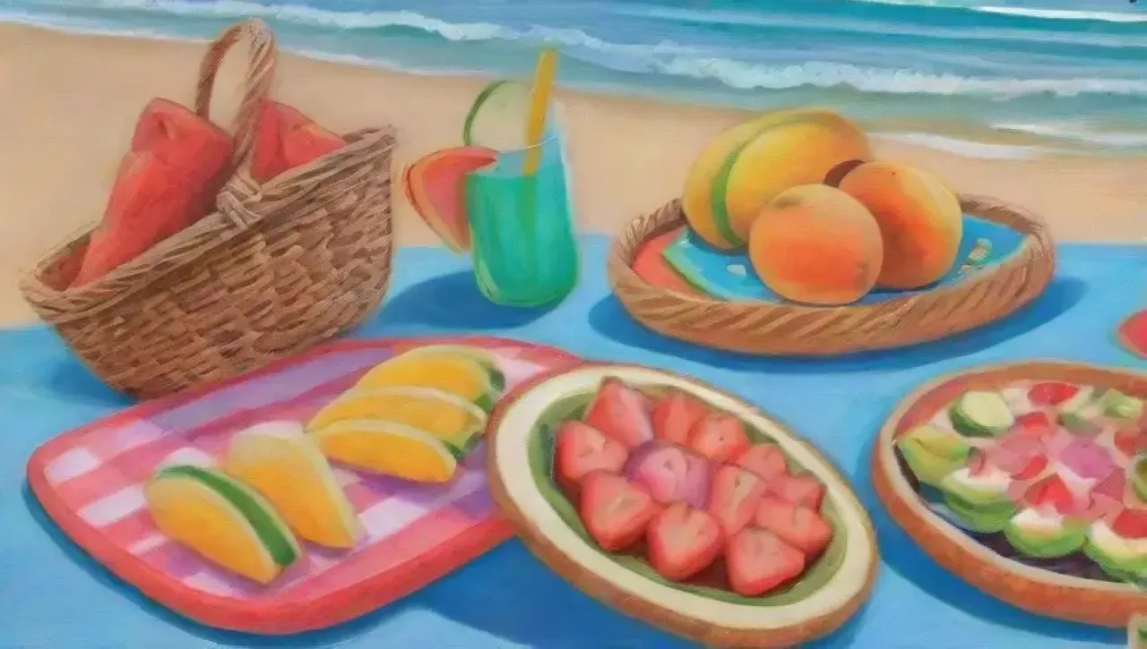 Un día de playa soleado con picnic, juegos y risas