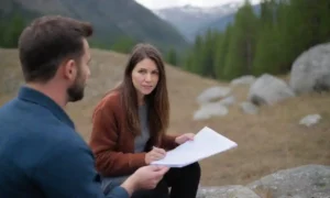 Un psicólogo que realiza un estudio al aire libre en las montañas