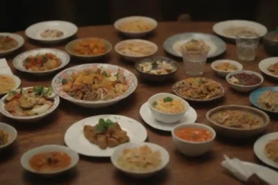 Una mesa bellamente ambientada con diversos platos que representan diversas culturas de todo el mundo.