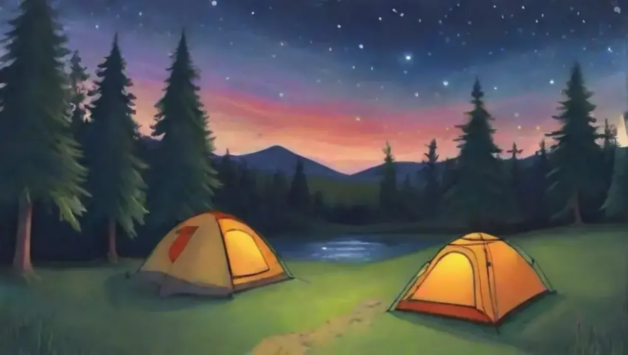 Un sereno paisaje nocturno con estrellas, luna, naturaleza y tranquilidad
