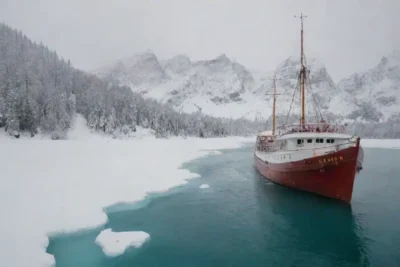 Imagen de un barco de crucero en aguas árticas