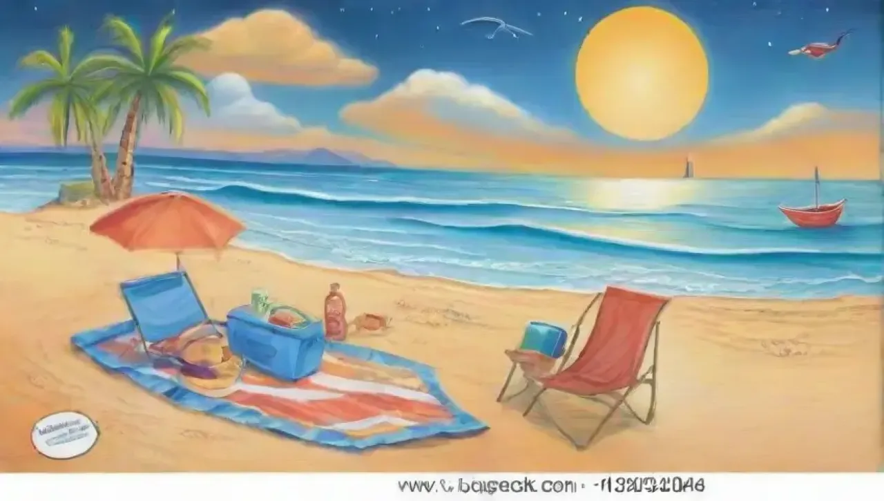Una escena playera vibrante llena de actividades y preparativos para la aventura