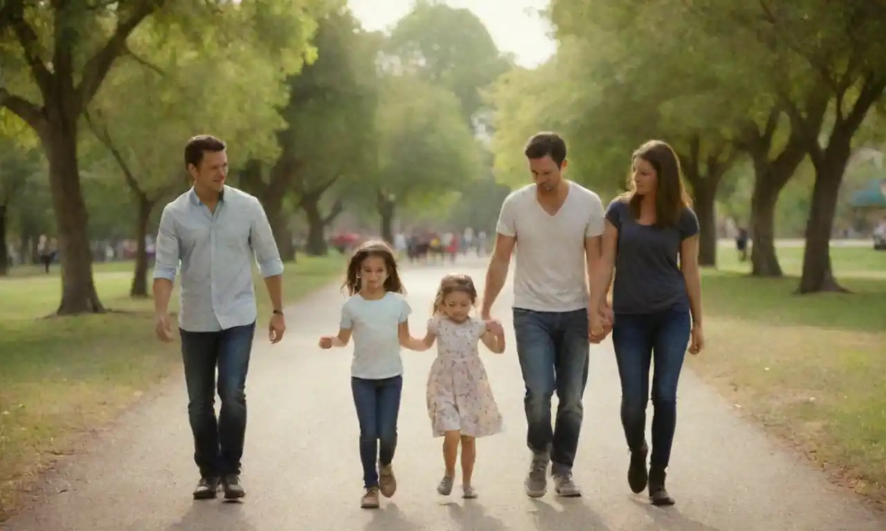 Familia disfrutando de actividades al aire libre en un parque temático.