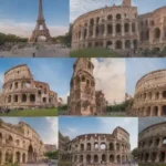 Un collage de monumentos icónicos globales