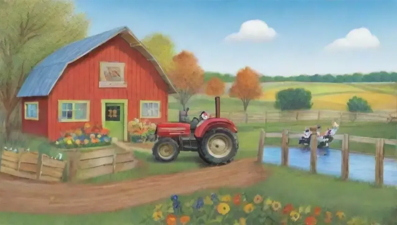 Un paisaje rural vibrante con niños jugando