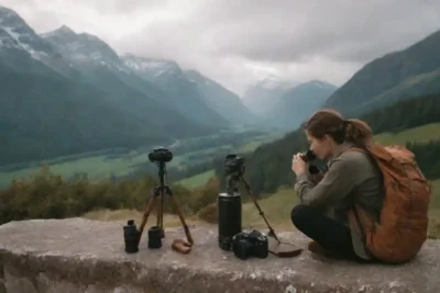 Fotógrafo capturando imágenes con cámara