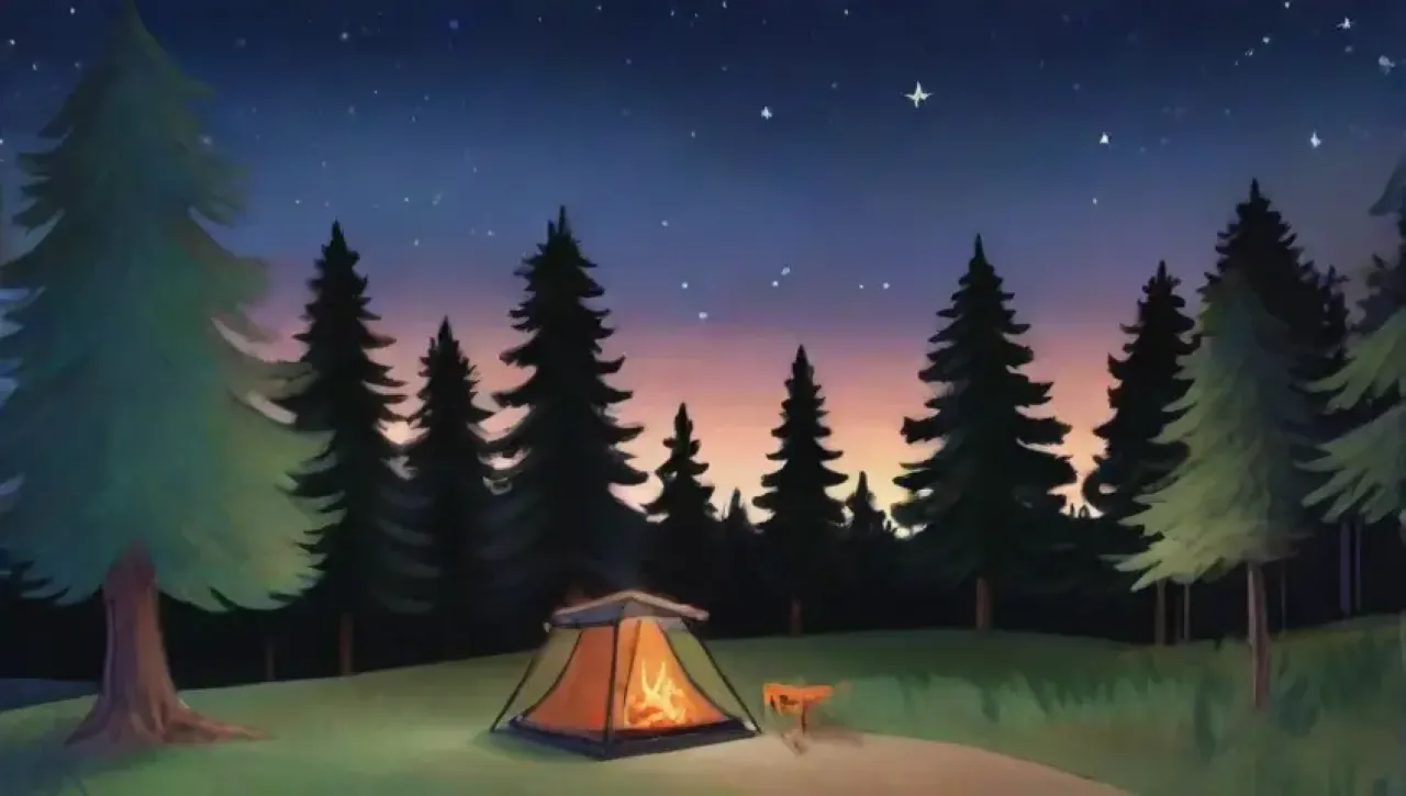 Noche estrellada con un ambiente sereno y acogedor en la naturaleza