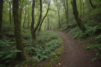Un sendero de viento a través de bosques exuberantes que conducen a impresionantes vistas naturales.