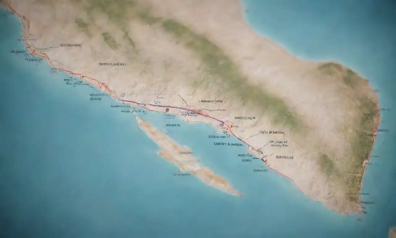 Un mapa que destaca varias ubicaciones de playa con una línea de tiempo para visitar cada uno en un día.
