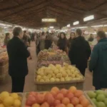 La gente compra en un mercado local