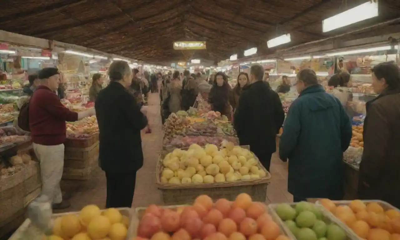 La gente compra en un mercado local