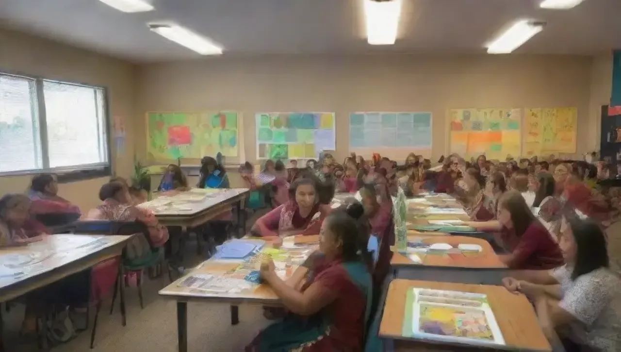 Aula vibrante y diversa llena de cultura, aprendizaje y colaboración