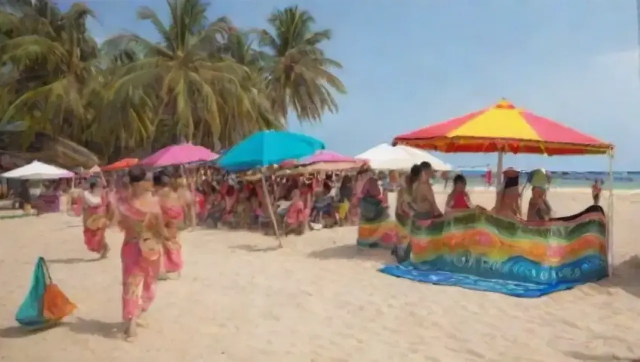 Una playa vibrante llena de colores