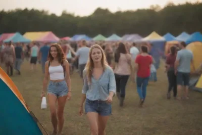 Grupo de amigos acampando en un festival de varios días