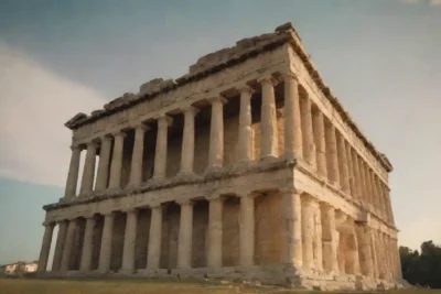 Una imagen de un gran monumento histórico con texto informativo destacando sus características.