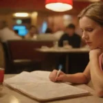 Un restaurante contemplando un menú mientras una lista de errores comunes de restaurante es visible en la mesa.