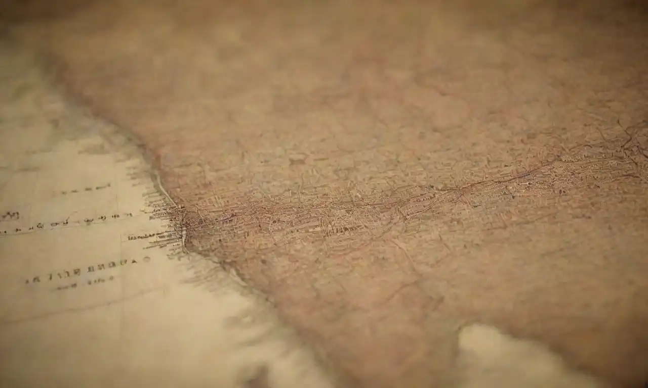 Mapa antiguo con imágenes de sitios históricos y edificios emblemáticos.