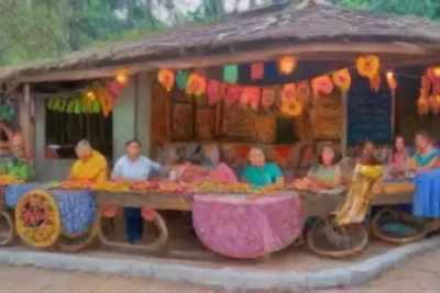 Un mural vibrante rodeado de artesanías